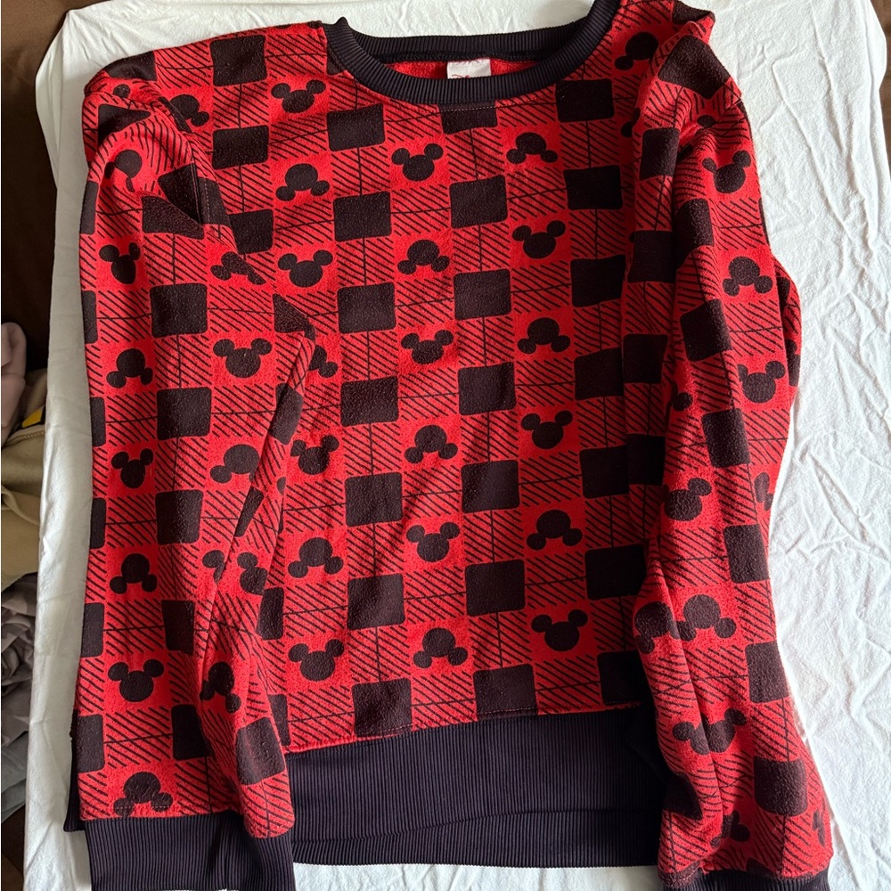 Disney Mickey Mouse Heads Light Crewneck Sweatshirt Red & Black Plaid Size XXL